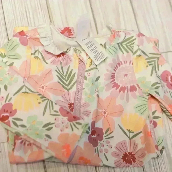 Carter's size 6 months rash guard long sleeve asymmetrical zip pink/yellow/purpl - Picture 6 of 14